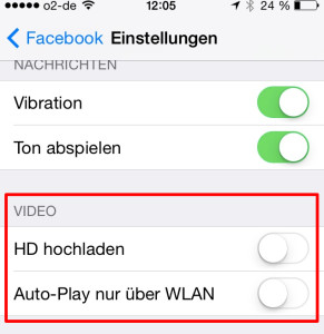 Ändern der Autoplay Funktion für Videos für Facebook auf dem iPhone