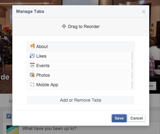 Tabs von Facebook Seiten verwalten, hinzufügen, entfernen und anordnen
