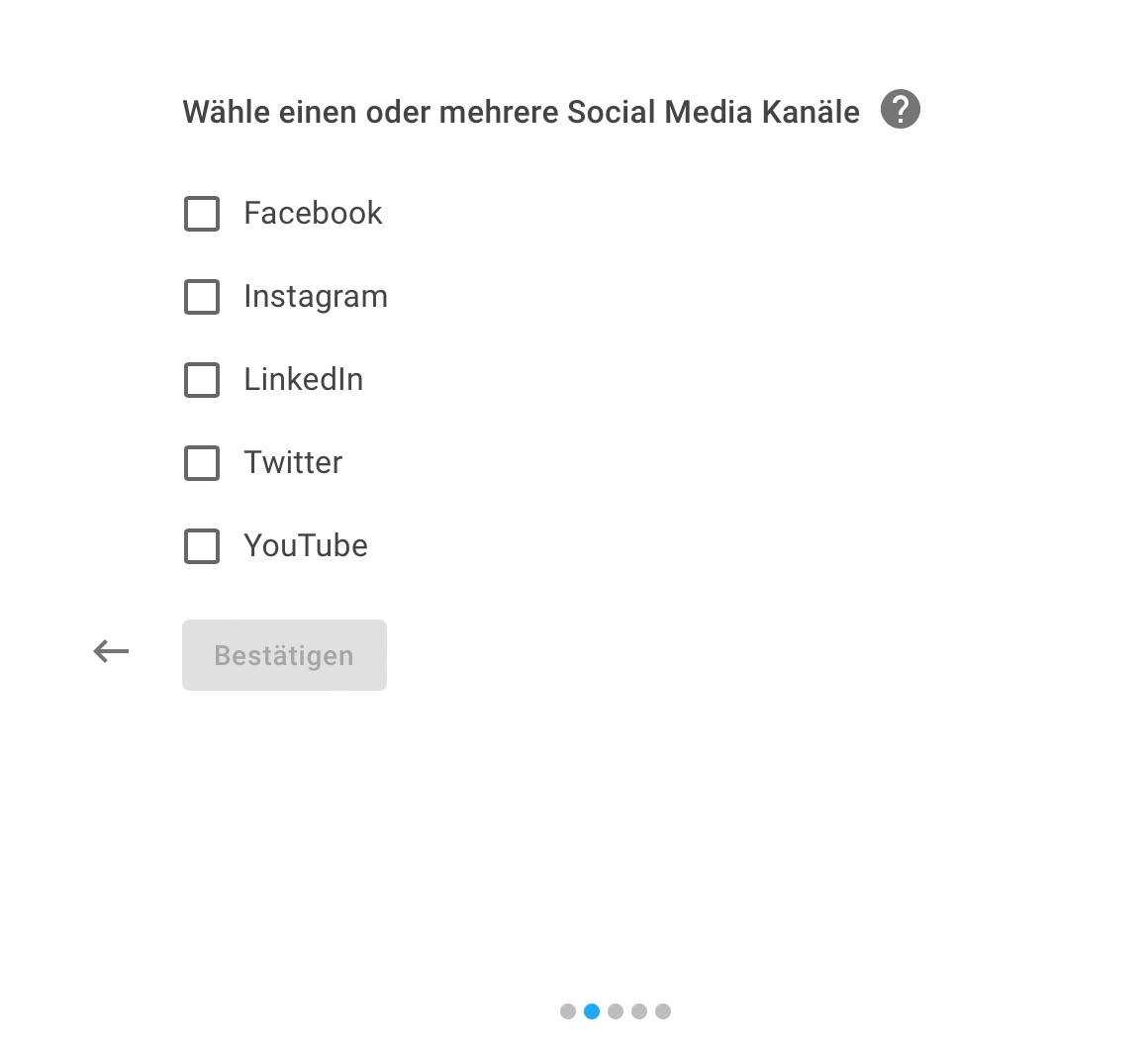 An dieser Stelle kannst du auswählen, für welche Social Media Plattform du einen Text für einen Beitrag erstellen lassen willst. Zur Auswahl stehen Facebook, Instagram, LinkedIn, X (Twitter) und YouTube. 