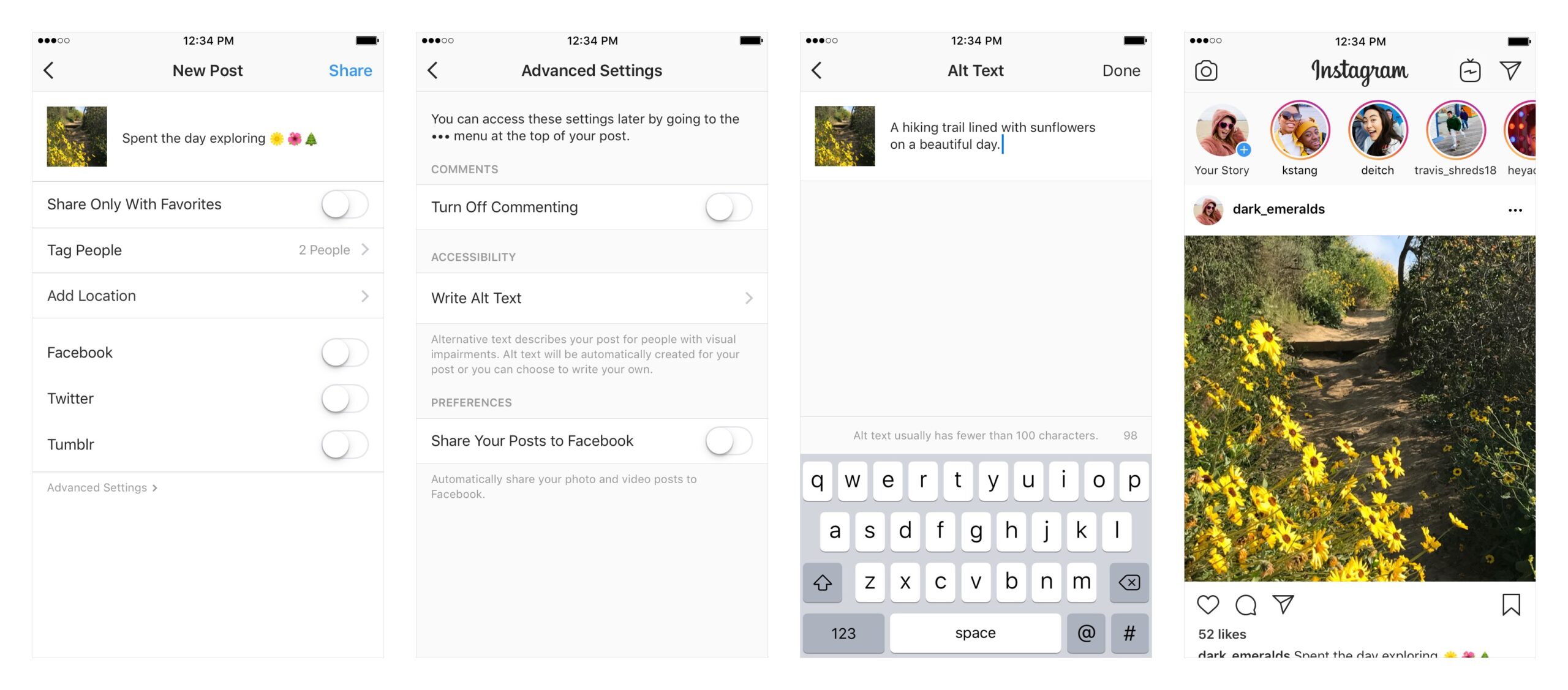 Bild zeigt die Funktion für ALT-Texte in Instagram. Dort lassen sich für Feed-Postings ALT-Texte erstellen. 