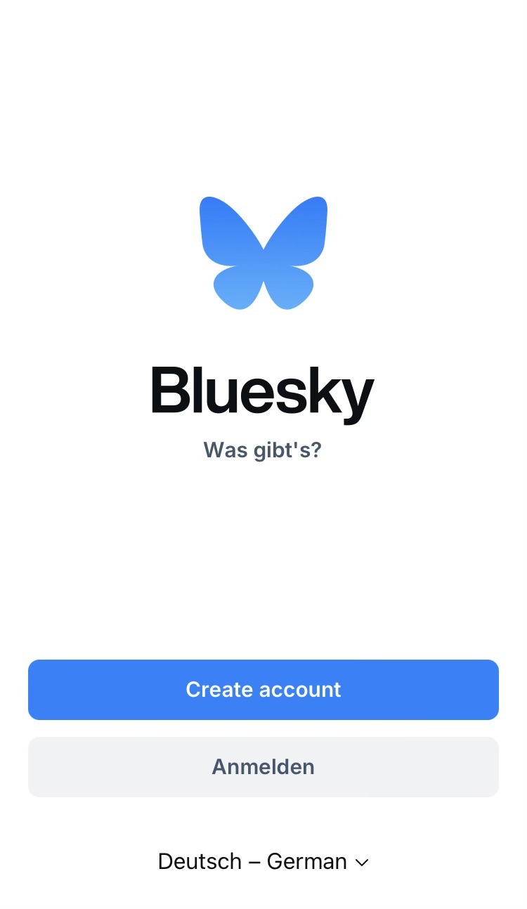 Der Startbildschirm der Bluesky iOS App.