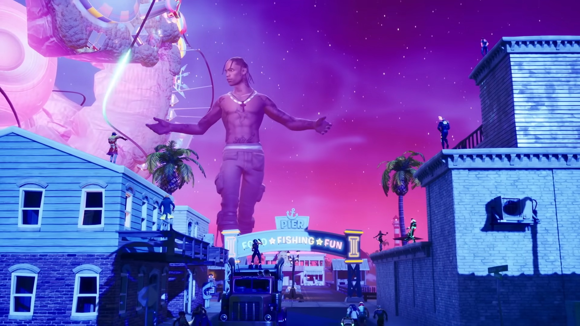 Bild zeigt einen Ausschnitt von der Zusammenarbeit des Künstlers Travis Scott mit dem Spiel Fortnite.