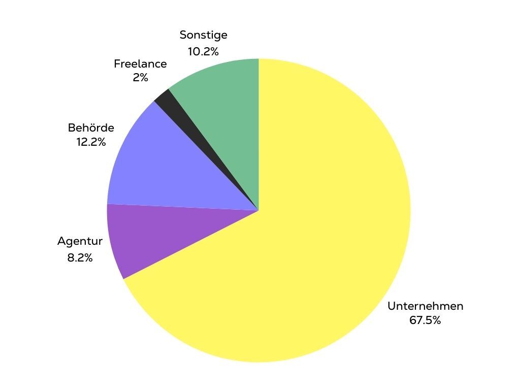 Diagram zur Verteilung der Organisationen in denen die Befragten im Social Media Management arbeiten.